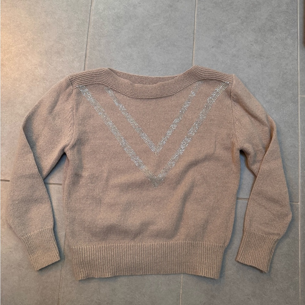 Sparkly Tan boatneck Sweater with Silver Details